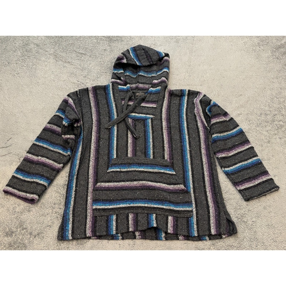 Hydration Nation Mens XL Multicolor Authentic Mexican Baja Hoodie Poncho Striped